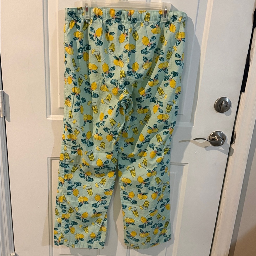 Old Navy Lemon Print Lounge poplin Pants Yellow Blue pink drawstring elastic - Picture 5 of 6